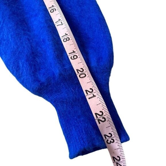 Vintage 80s Angora Sweater Women’s Med Fuzzy Blue Purple Pearl Embellished - Picture 6 of 14